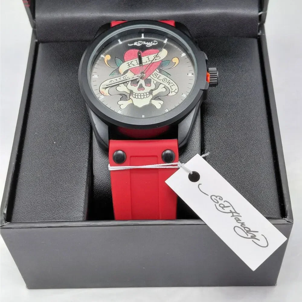 Ed Hardy Mens Love Kills Slowly Skull Tattoo Quartz Watch Y2K Gothic Punk Rock